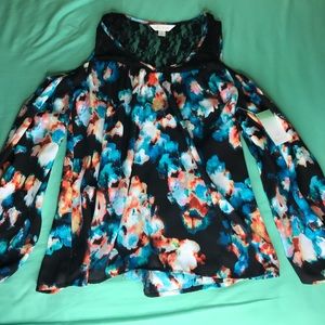 Flowy floral cutout shoulder blouse